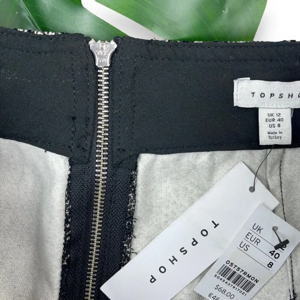 🆕 Topshop Mini Leopard Print Flocked Moto Skirt in Monochrome
